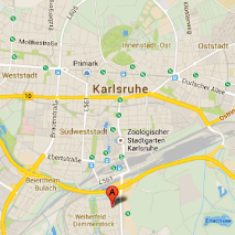 Kartenausschnitt von Karlsruhe mit einer Markierung in Dammerstock